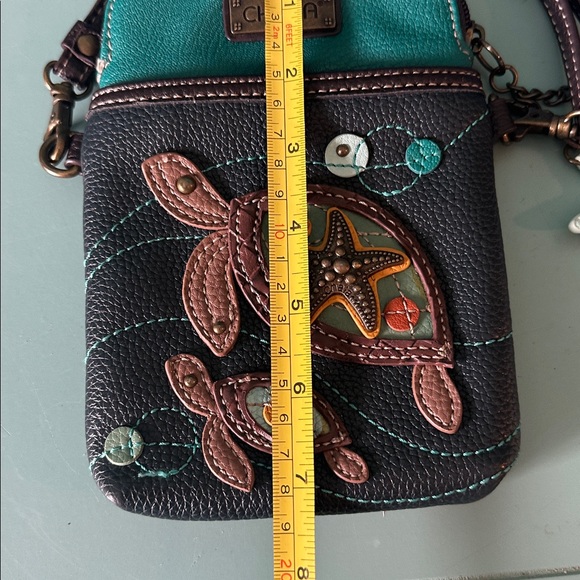 Chala Teal and Brown Turtle Crossbody Bag - Picture 10 of 13